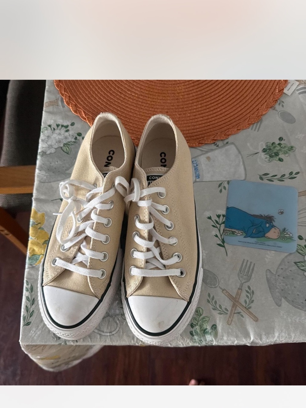 Converse Low-Top Canvas Sneakers in Beige and White